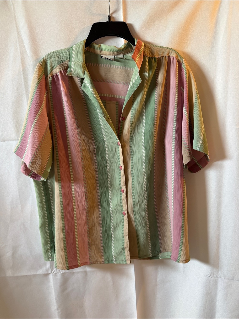 VINTAGE Striped Pastel Button-Up Shirt - Green & Pink